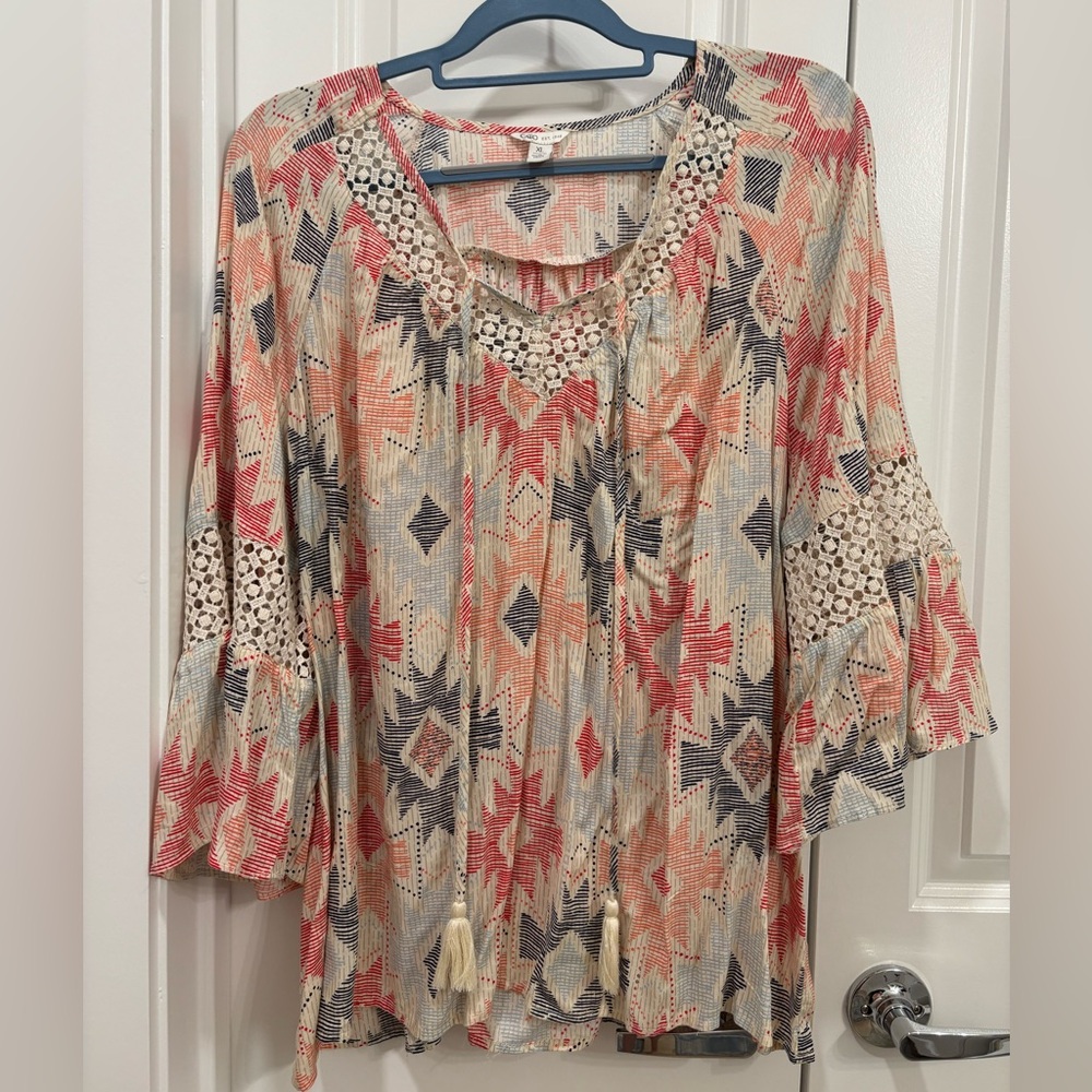 NWOT Cato Aztec Bell Sleeve Top